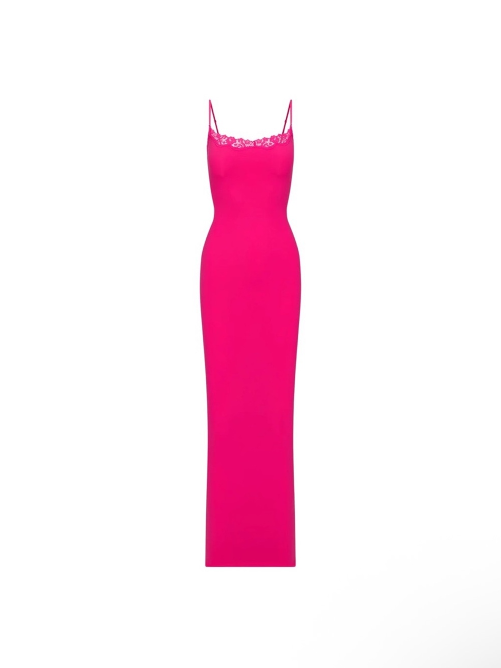 Skims Pink Long Dress Lace Trim